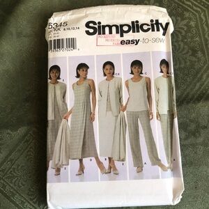 Simplicity 5345 pattern - tank top- dress- jacket- pants-skirt -8-14